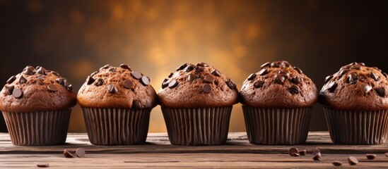 Chocolate cupcakes topped with chocolate chips - obrazy, fototapety, plakaty
