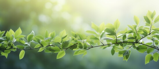 Obraz premium Morning sunlight illuminates lush foliage of a tree branch