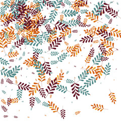 Gold Plant Background White Vector. Leaves Tree Frame. Red Leaf. Brown Foliage Poster. Dead Illustration.