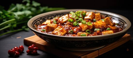 Bowl of tofu and cranberries on chopping board