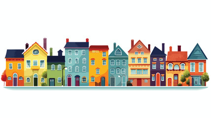 Illustration houses of different color. 2d flat car