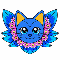 Bluewing kawaii vector cat head with superimposed