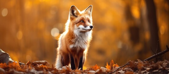 Obraz premium Fox in Forest Leaves