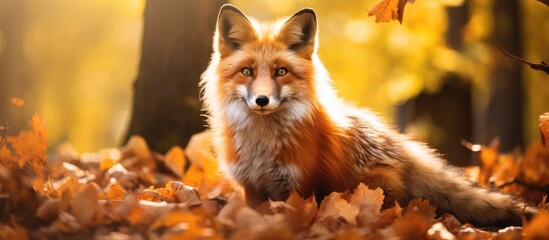 Fototapeta premium Fox amidst autumn leaves