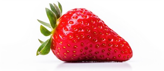 Half strawberry on white backdrop