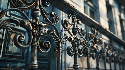 Elaborate scrollwork on an ornamental balcony railing, enhancing the architectural detail of a street view,