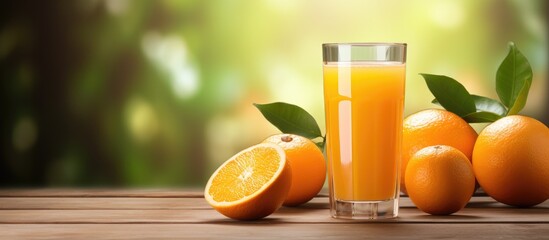 Glass orange juice oranges table