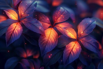 Glowing purple leaves illuminate the natural beauty of a summer garden, creating a vibrant and colorful backdrop.