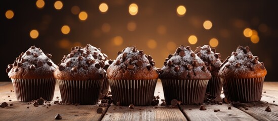 Group of freshly baked chocolate muffins