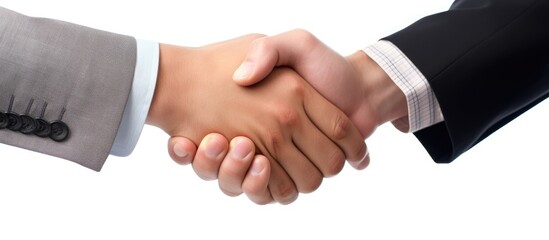 Obraz premium Two businessmen in suits handshake