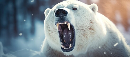 Wild Polar Bear Roaring with Sharp Teeth - obrazy, fototapety, plakaty