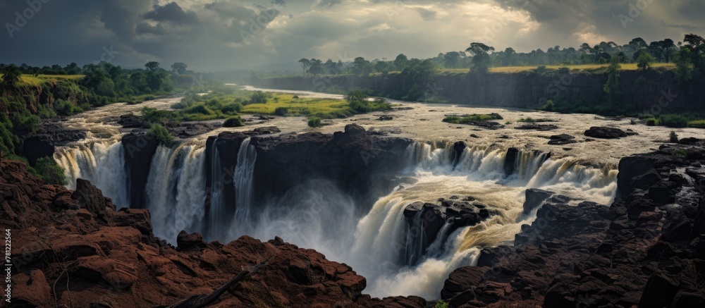 Poster Waterfall cascading with force