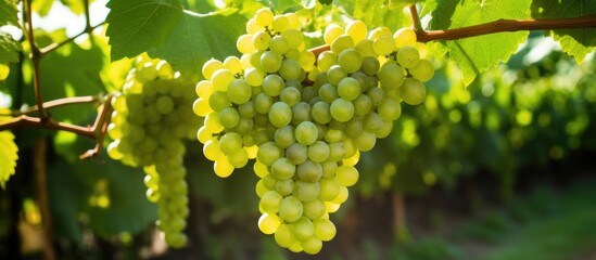 Organic grape cluster hanging from vine
