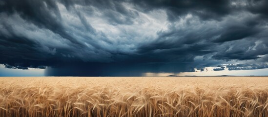 Wheat Field Close-Up Under Dark Sky - obrazy, fototapety, plakaty