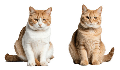 two white orange cats isolated on transparent background