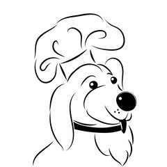 The dog is the cook. Dog's head in a chef's hat.