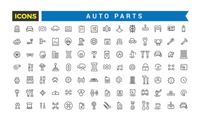 Auto Parts Icon Set, Car Part Vector Icons, Set Vector Line Icons With Open Path Car Service, Auto Repair And Transport With Elements For Mobile Concepts And Web Apps, Vector Illustration