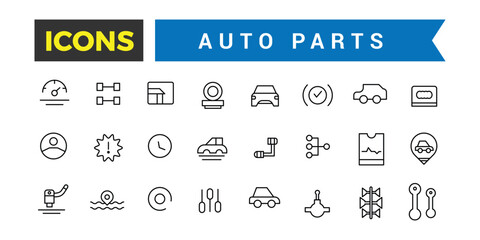Auto Parts Icon Set, Car Part Vector Icons, Set Vector Line Icons With Open Path Car Service, Auto Repair And Transport With Elements For Mobile Concepts And Web Apps, Vector Illustration