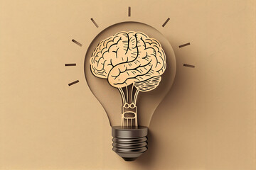 Brain light bulb, business ideas creative thinking problem solving smart inspiration, cognitive skill - obrazy, fototapety, plakaty