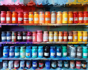 Art Supply Shelves Color Creativity in Business of Artistic Expression