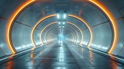 Futuristic illuminated tunnel with neon accents and sleek design