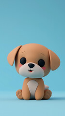 Joyful Puppy Cartoon. 3D Render of a Playful Puppy Character Sitting on a Turquoise Background. Cute Dog Animation Concept