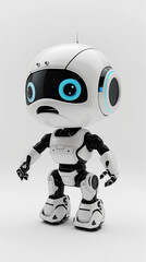 Blue Robots Displaying Emotions. 3D Digital Render of Humanoid Machines with Emotional Faces on White Background. Emotive AI, Robotics Communication Concept