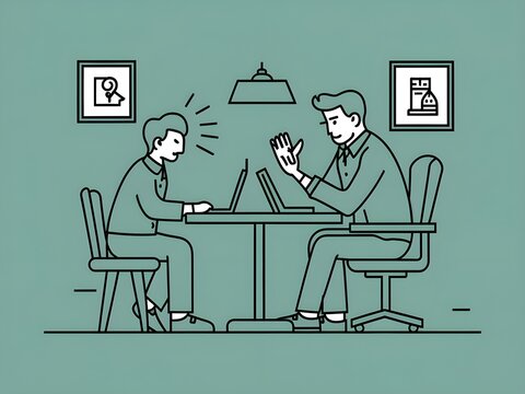 Illustration of people working in office line art 