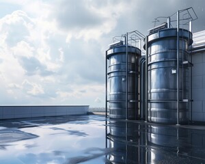 Obraz premium Innovative rainwater collection system, detailed against a stark, empty space background