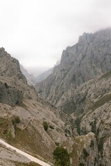 Breathtaking view of the rocky mountains in Ruta del Cares, Asturias, Spain