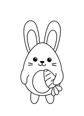 Coloring page with hare. Black and white hare and rabbit. Vector.