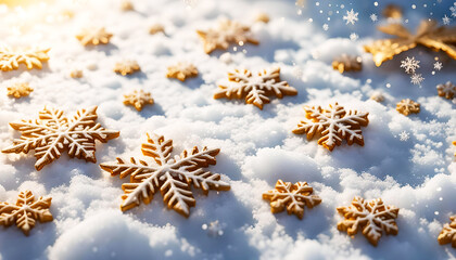 Fototapeta na wymiar Winter glitzernde Schneeflocke aus Kristall auf Eis und Schnee, zur gefrorenen Jahreszeit Weihnachten, winterlich weihnachtliche Vorlage in weiß, Hintergründe für Feiertage Grußkarten Grüße 