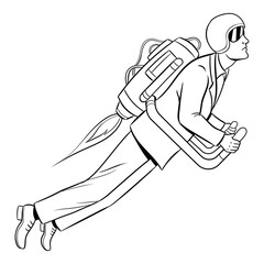 Man flying jet pack coloring book PNG