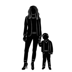 mom and son silhouette on white background vector