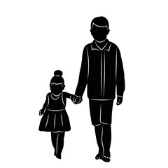 brother and sister silhouette on white background vector