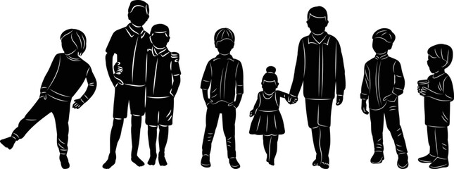 children silhouette on white background vector