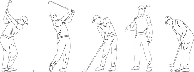 man playing golf, golfer sketches on white background vector