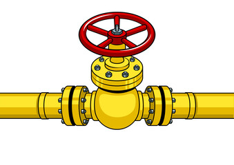 Yellow gas pipe with red valve pop art PNG