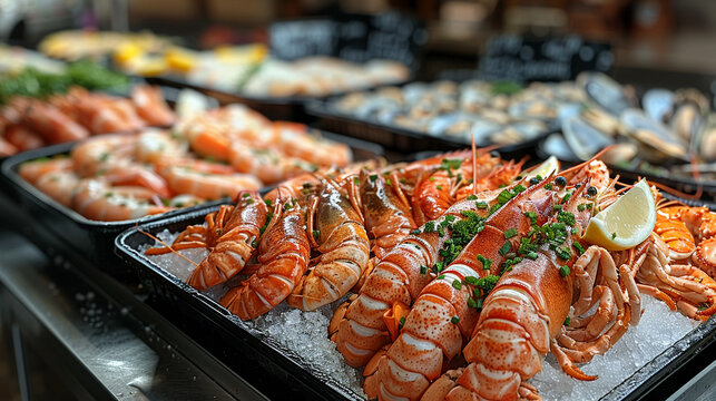 Fresh Catch Seafood Display Touts Oceanic Delights in Business of Sea-to-Table Dining and Marine Markets