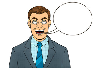 Businessman with clock in eyes pop art PNG