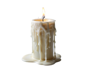 White melting candle isolated on transparent background