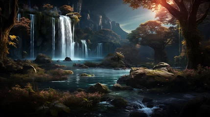 Deurstickers waterfall in the forest © Veerakard