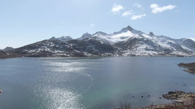 High-angle view of the beach, sea dn mountains.