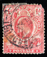 Ukraine, Kiyiv - February 3, 2024.postage stamp depicting portrait of King Edward VII 1903. The Orange River Colony was the British colony created after Second Boer War.Philately.