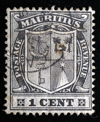 Ukraine, Kiyiv - February 3, 2024.Postage stamps from MAURITIUS.The British Crown Colony of Mauritius, is an islands in the Indian Ocean off the coast of the African continent 1910.Philately.