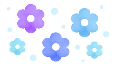 水彩風の綺麗な青色と水色と紫色の花のセットイラスト
