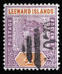 Ukraine, Kiyiv - February 3, 2024.Postage stamps from LEEWARD ISLANDS.A stamp printed in the...