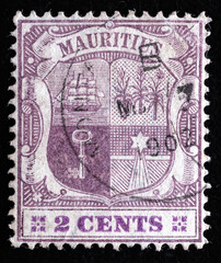 Ukraine, Kiyiv - February 3, 2024.Postage stamps from MAURITIUS.The British Crown Colony of Mauritius, is an islands in the Indian Ocean off the coast of the African continent 1910.Philately.