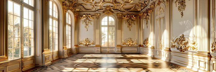 Magnificent Baroque Hall in a Historic Russian Palace, Featuring Ornate Decorations and a Luxurious Golden Chandelier