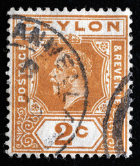 Ukraine, Kiyiv - February 3, 2024.Postage stamps from CEYLON (Sri Lanka).A stamp printed in the...